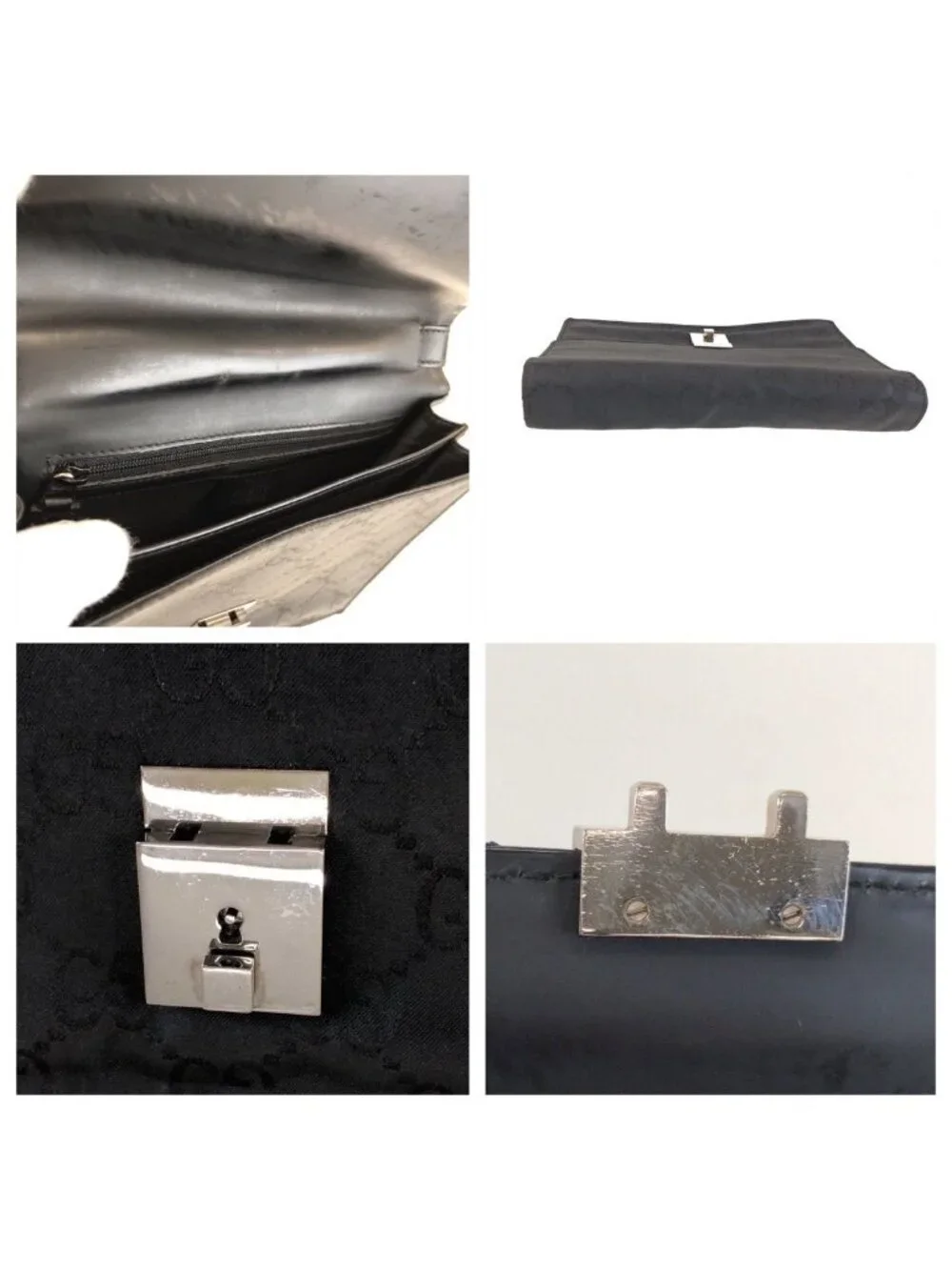 Gucci Black Silver Nylon Leather 018 Clutch Secondbag